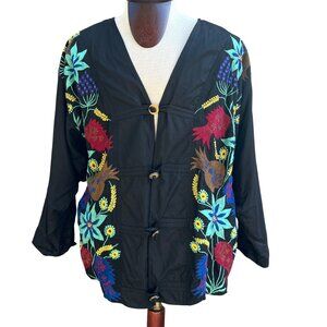 Black Colorful Floral Embroidered Jacket Boho Asian The Daily Planet Sz Medium